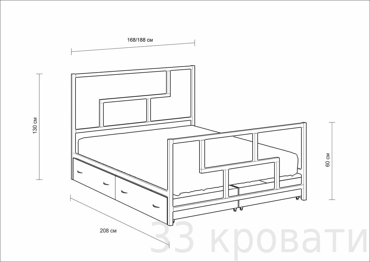 Кровать из профильной трубы чертеж 60x40