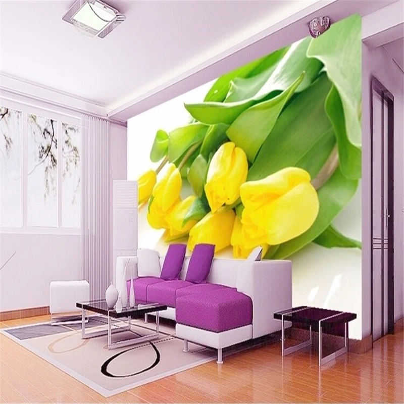 Фотообои тюльпаны в интерьере на кухне