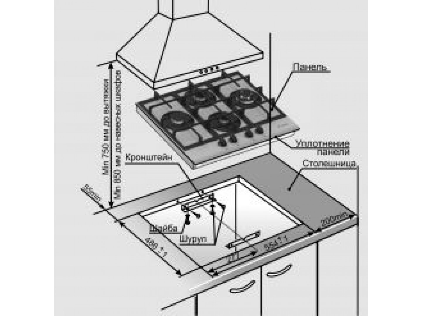 врезать газовую панель в столешницу