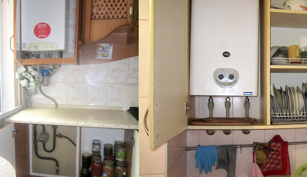 Спрятать газовый котел на кухне в мебель