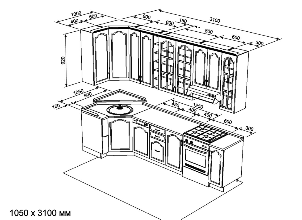 Размеры на угловую кухню