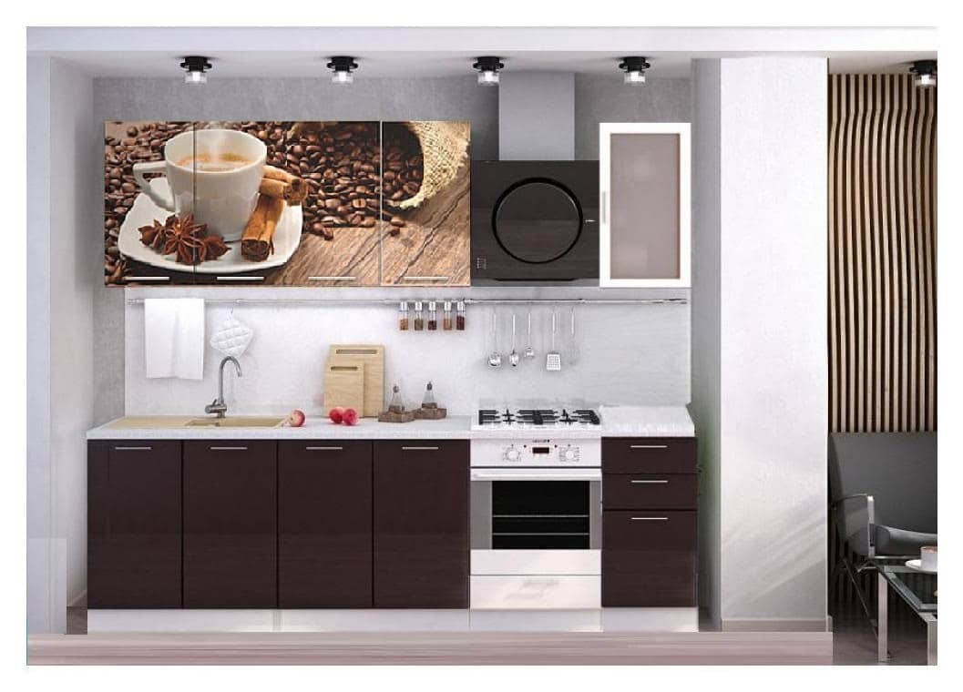 Дизайн кухни с фотообоями кофе