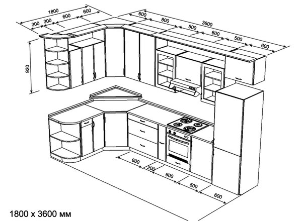 Дизайн кухни с размерами