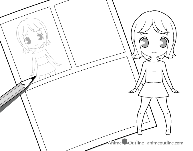 Sketching manga with chibi characters